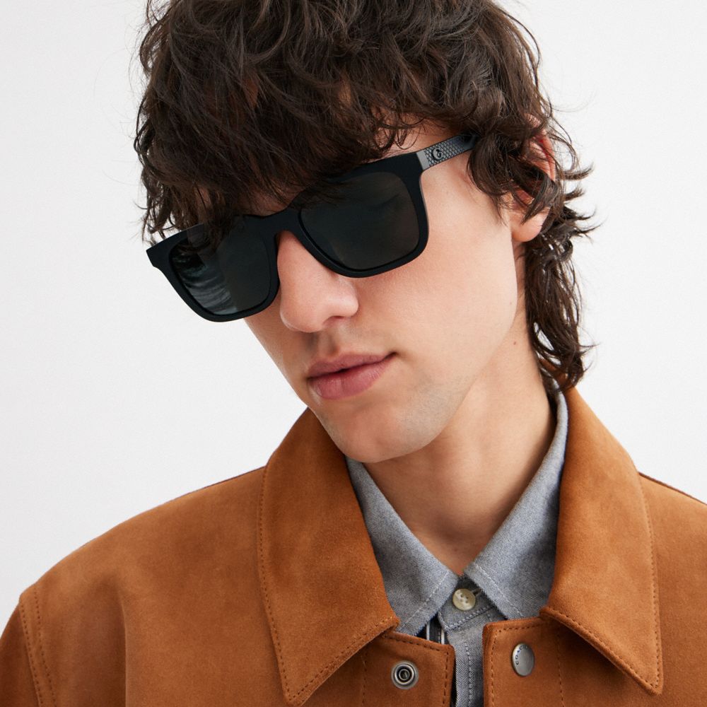 Coach C Hardware Textured Temple Square Sunglasses In Black