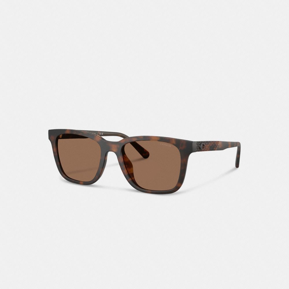 COACH®,C Hardware Textured Temple Square Sunglasses,Brown,Front View