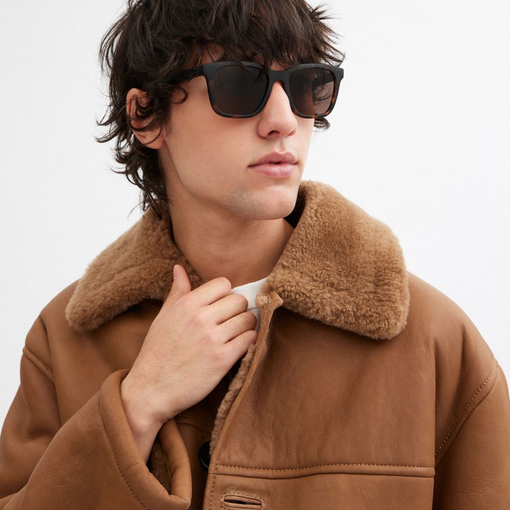 Coach C Hardware Textured Temple Square Sunglasses In Brown