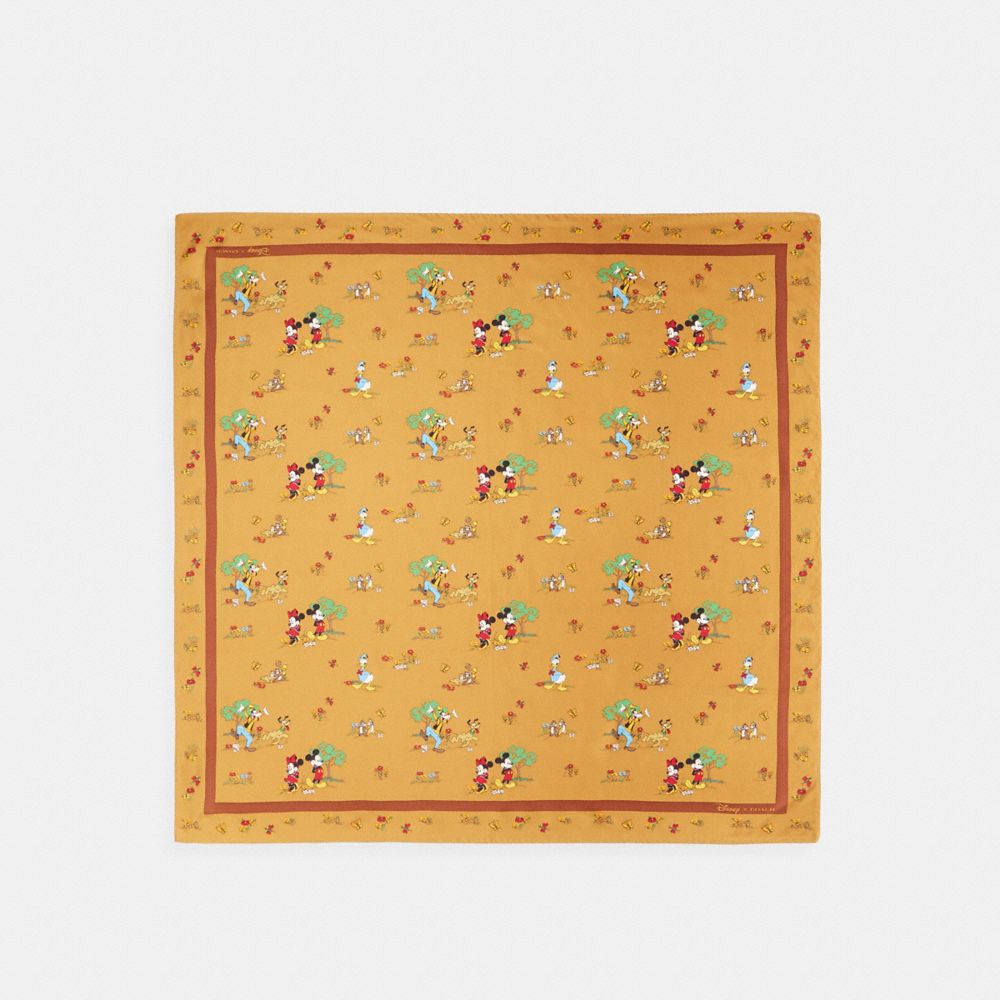 Coach Disney X  Silk Square Scarf With Mickey Mouse And Friends In Honey Brown