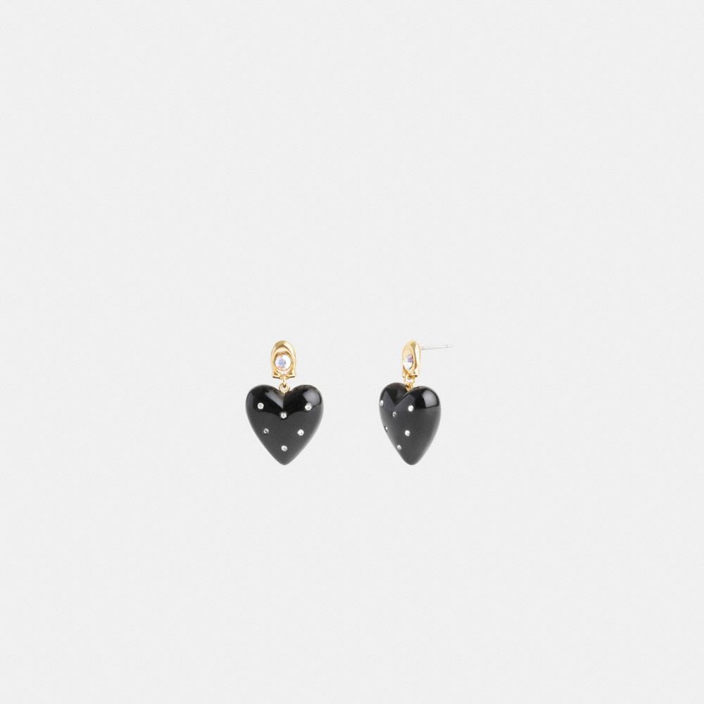 COACH®,Resin Heart Drop Earrings,Dangle Earring,Resin,Glass,Crystal,Gem Embellishment,Casual,Black,Front View