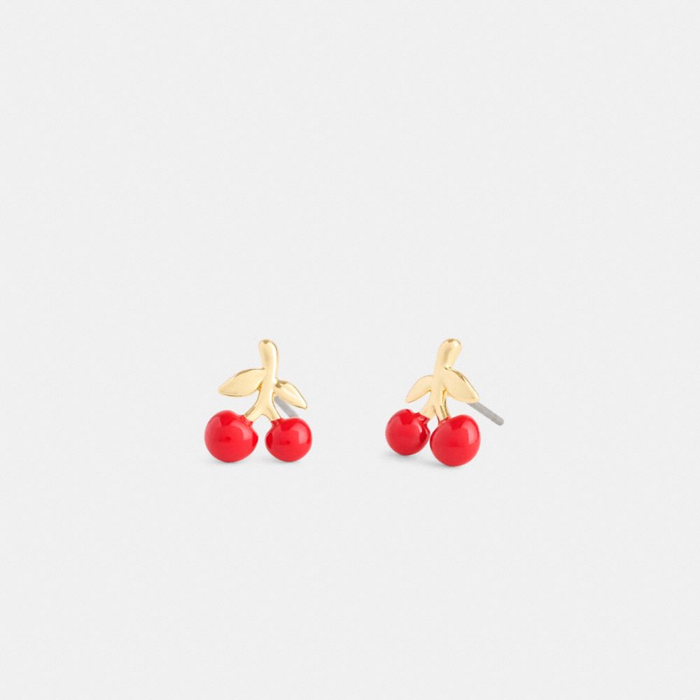 COACH®,Cherry Stud Earrings,Studs,Cubic Zirconia,Resin,Enamel,Food Embellishment,Novelty Embellishment,Casual,Red,Front View