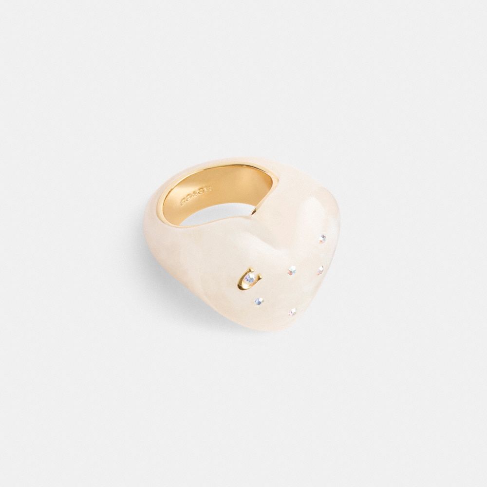 Shop Coach Chunky Resin Heart Ring In Gold/white