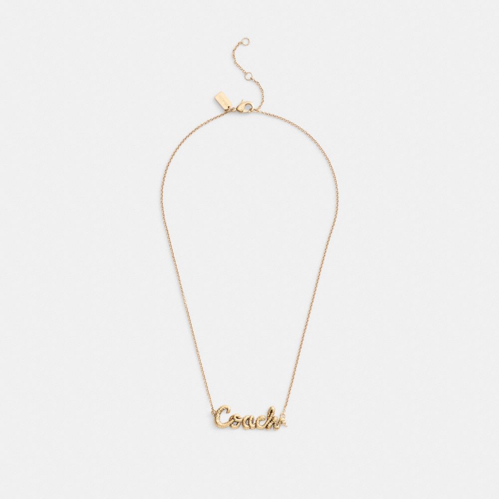 COACH®,New Year Coach Snake Script Necklace,Single Strand,3D Embellishment,Logo,Novelty Embellishment,Casual,,Inside View,Top View