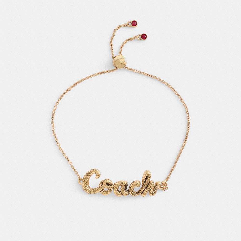 COACH®,New Year Coach Snake Script Slider Bracelet,Cubic Zirconia,Crystal,3D Embellishment,Gem Embellishment,Logo,Novelty ...,Maroon,Inside View,Top View