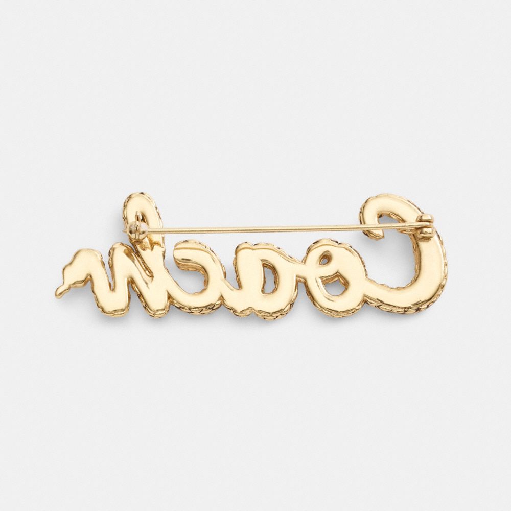 COACH®,New Year Coach Snake Script Brooch,Brooch,Cubic Zirconia,Logo,Casual,,Inside View,Top View