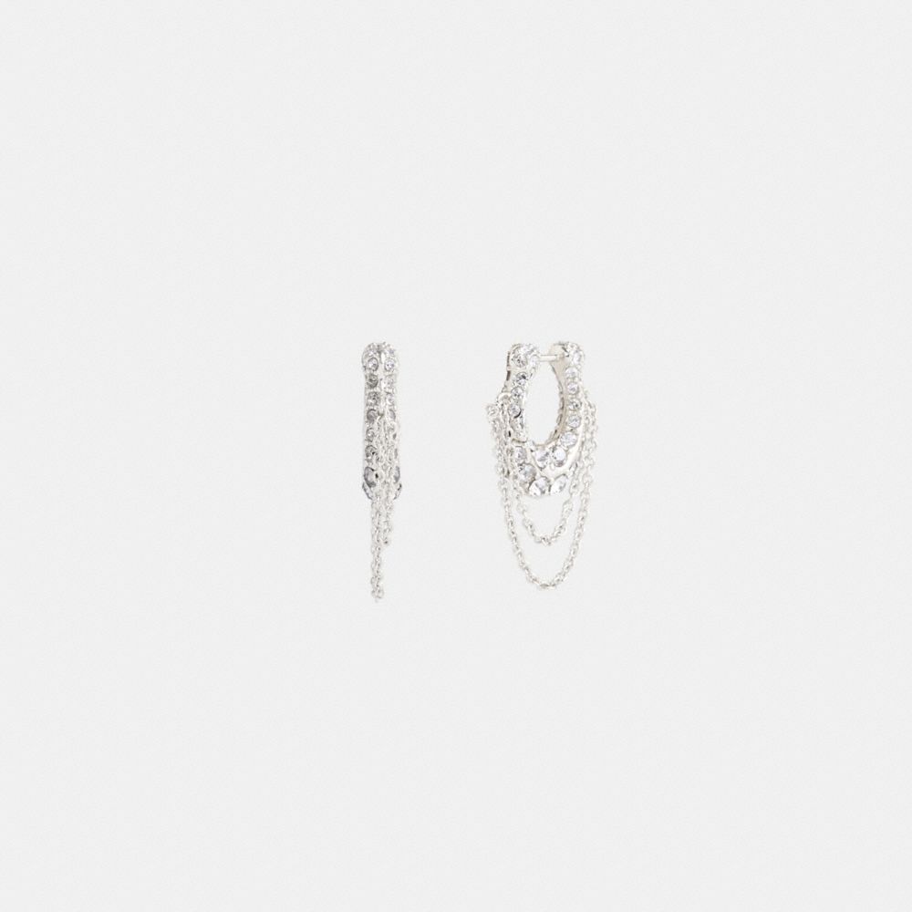 COACH®,Pavé Signature Chain Huggie Earrings,Huggies,Crystal,Cubic Zirconia,Chain Link,Gem Embellishment,Day Party,Clear,Front View image number 0