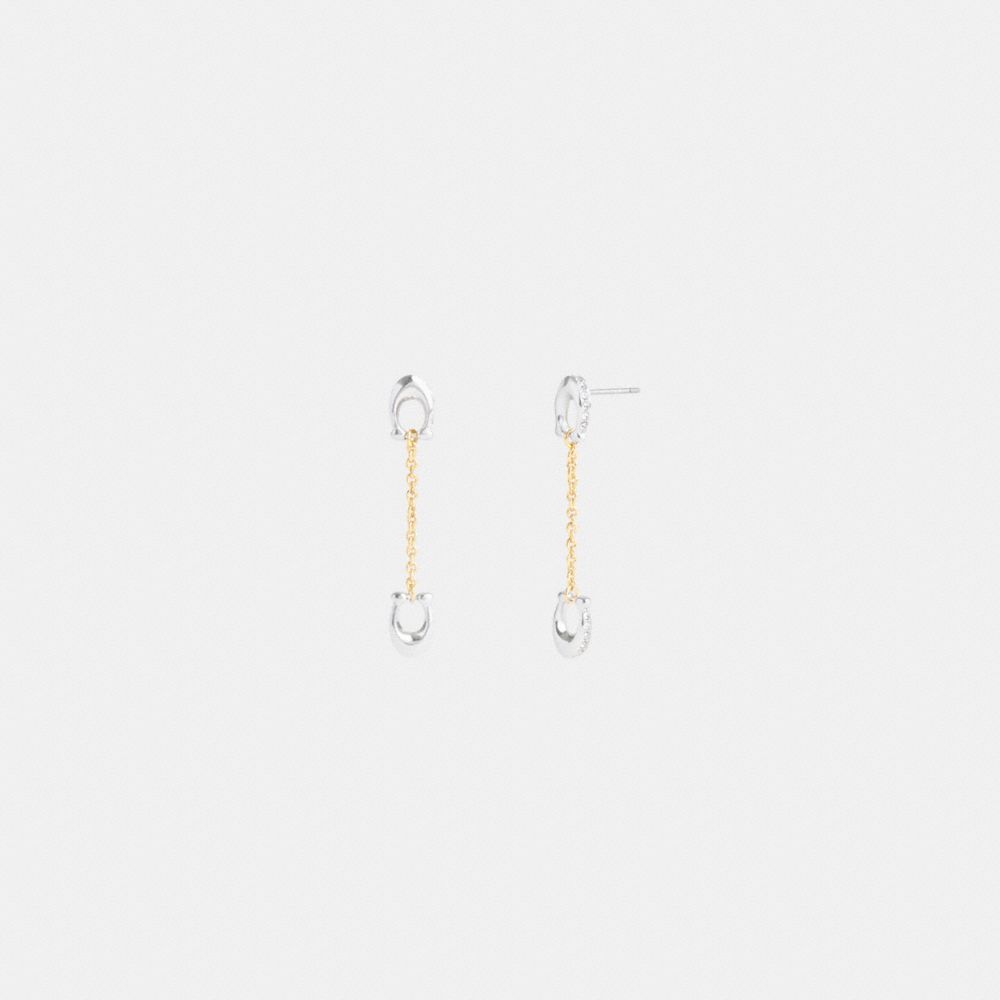 COACH®,Pavé Signature Chain Linear Earrings,Dangle Earring,Cubic Zirconia,Glass,Crystal,Logo,Day Party,Clear,Front View