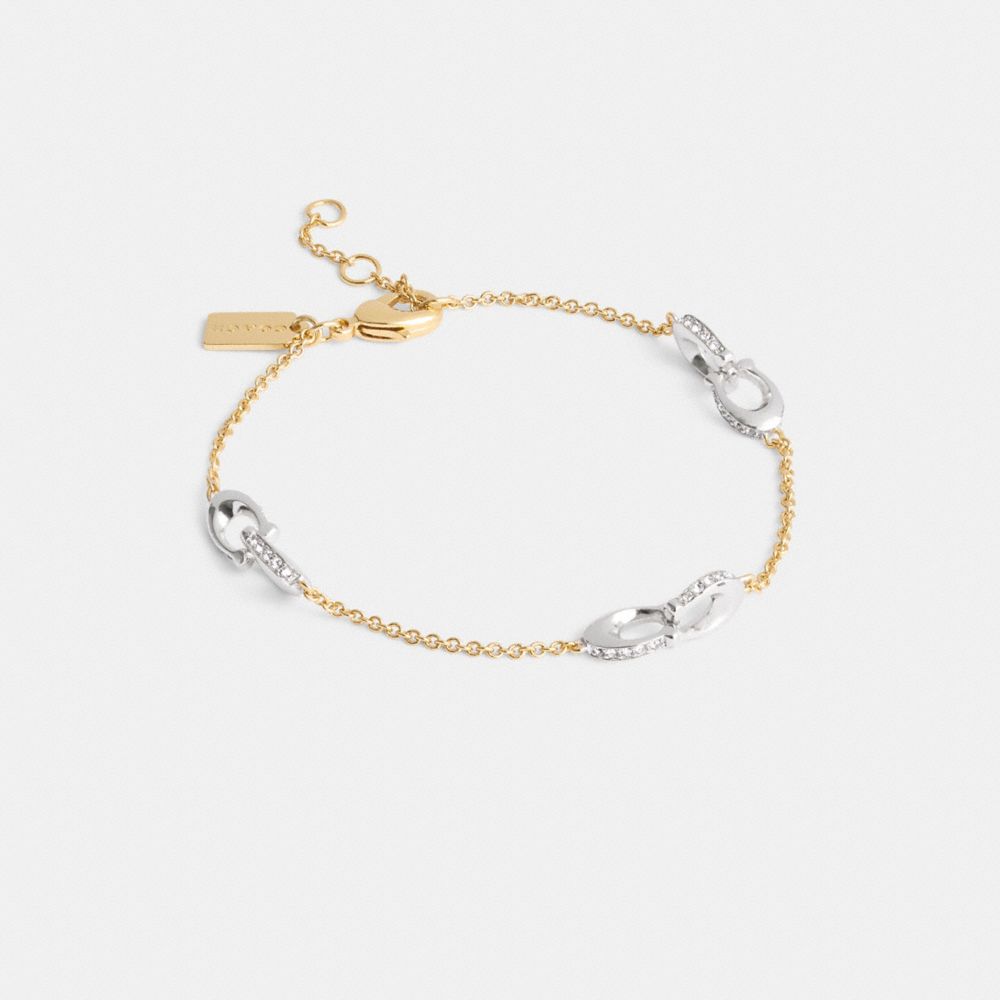 COACH®,Pavé Signature Chain Bracelet,Cubic Zirconia,Metal Material,Glass,Crystal,Logo,Gem Embellishment,Casual,Clear,Front View