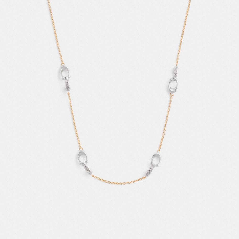 COACH®,Pavé Signature Chain Necklace,Single Strand,Cubic Zirconia,Logo,Day Party,Clear,Front View