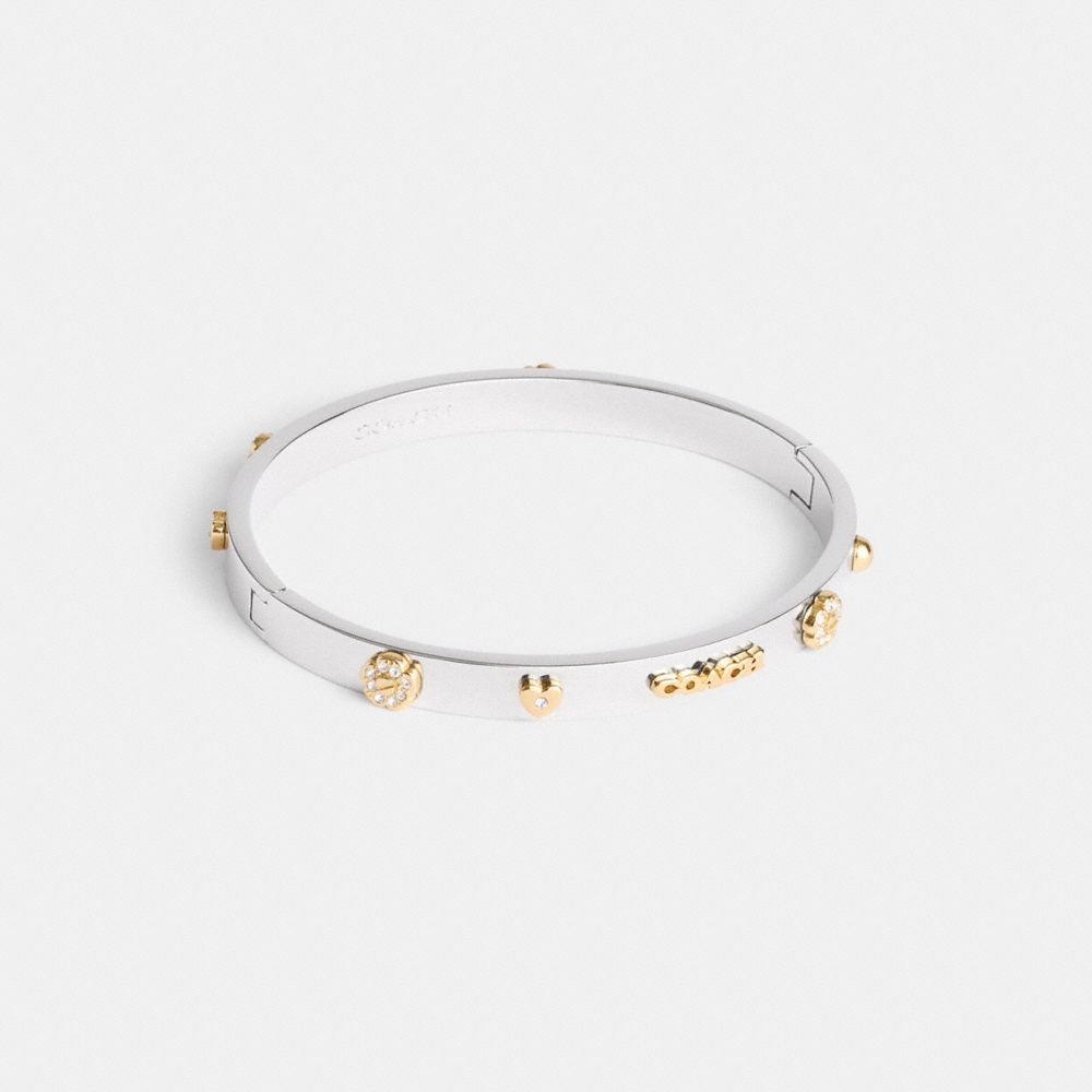 Shop Coach Pegged Armreif Mit Scharnierverschluss In Gold/silver