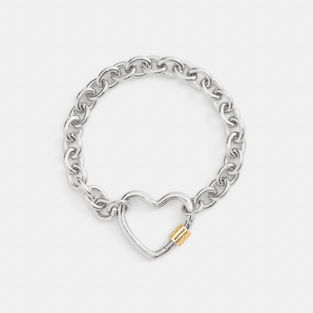 COACH®,Carabiner Heart Bracelet,Cubic Zirconia,Logo,Casual,Black,Inside View,Top View