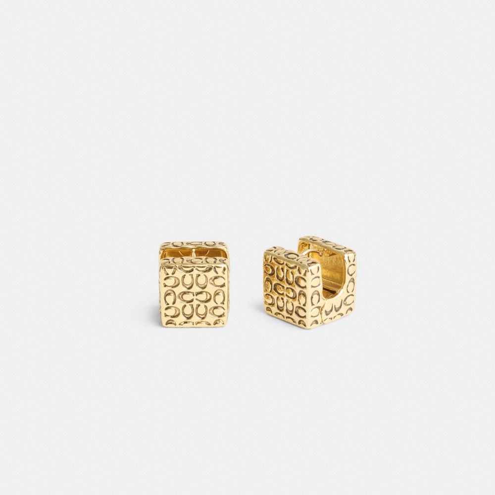 COACH®,Quilted Cube Earrings,Studs,Cubic Zirconia,Metal Material,Casual,Black,Front View