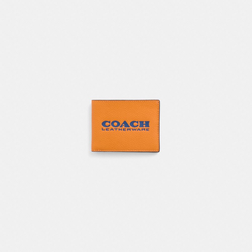 Coach Restored Slim Billfold Wallet In Bright Mandarin/true Blue