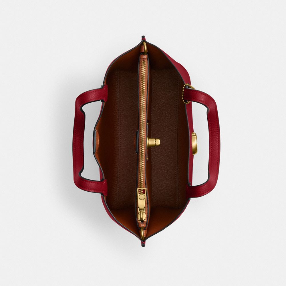 COACH®,Disney X Coach Willow Tote Bag 24 With Minnie Mouse,Calfskin Leather,Crossbody,Metal,Graphic,Logo,Brass,Casual,Maroon,Inside View,Top View