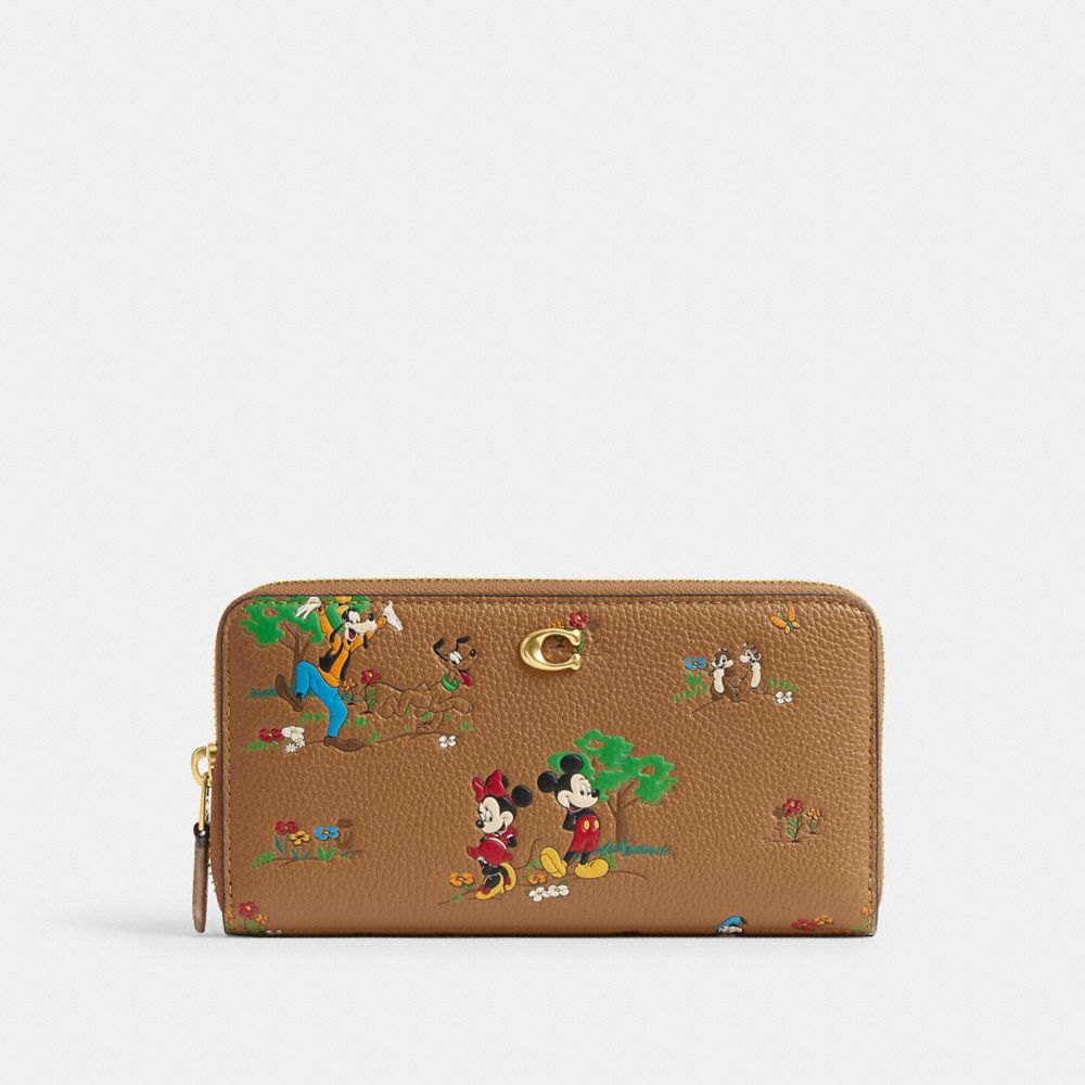 COACH®,【DISNEY X COACH】アコーディオン ジップ ウォレット / ミッキー＆フレンズ,長財布,ﾌﾞﾗｽ/ﾊﾆｰ ﾌﾞﾗｳﾝ ﾏﾙﾁ