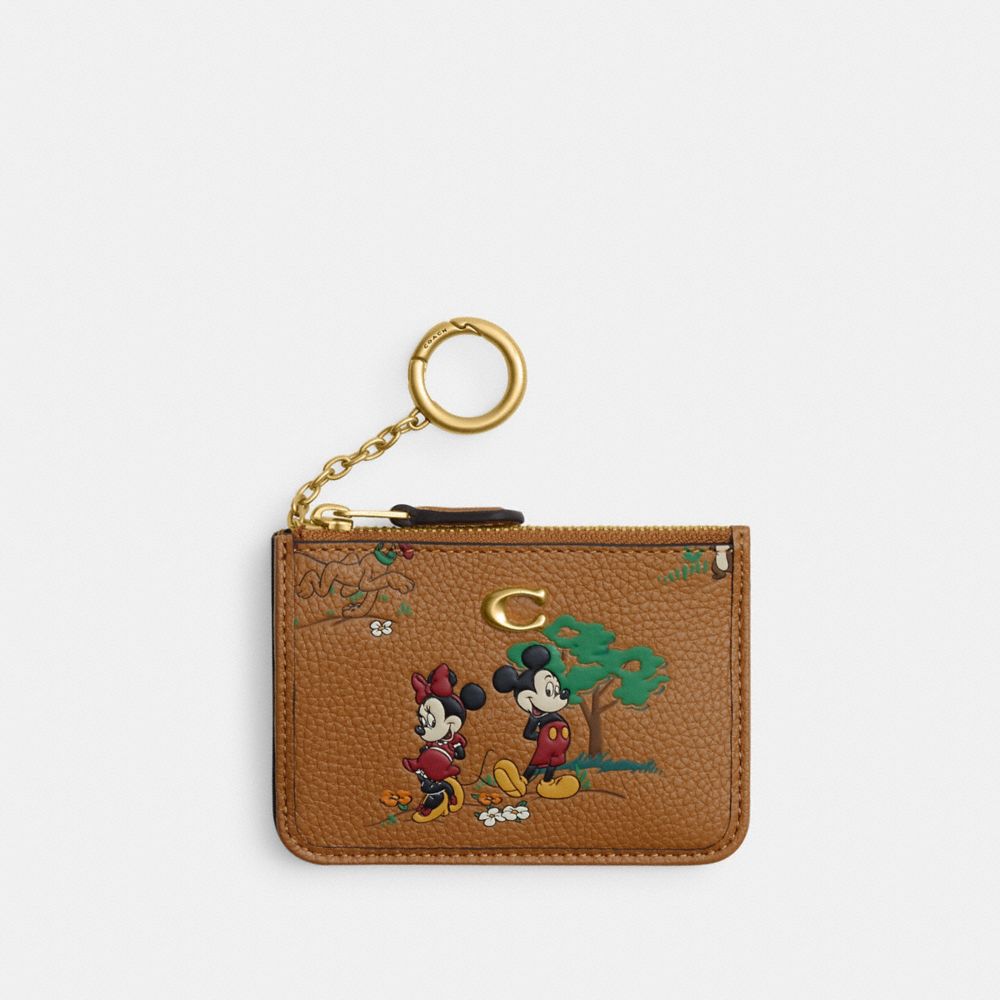 COACH®,【DISNEY X COACH】ミニ スキニー ID ケース / ミッキーマウス アンド ミニーマウス,カード ケース＆定期入れ＆名刺入れ,ﾌﾞﾗｽ/ﾊﾆｰ ﾌﾞﾗｳﾝ ﾏﾙﾁ