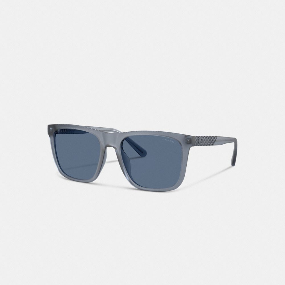 Coach C Hardware Textured Temple Square Sunglasses In Transparent Blue