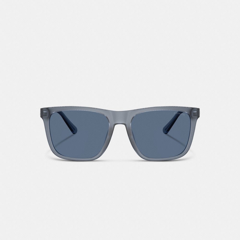 Coach C Hardware Textured Temple Square Sunglasses In Transparent Blue