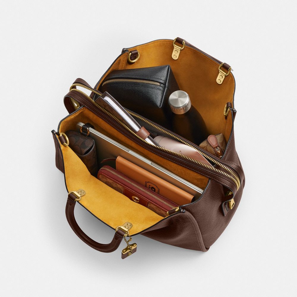 COACH®,Rogue Bag 39,Satchel,Metal,Studded,Logo,Work,Brown,Inside View,Top View