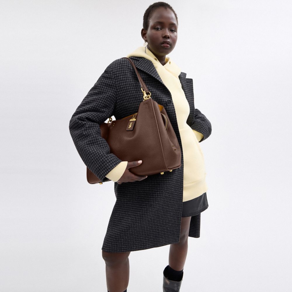 COACH®,Rogue Bag 39,Satchel,Metal,Studded,Logo,Work,Brown,Detail View