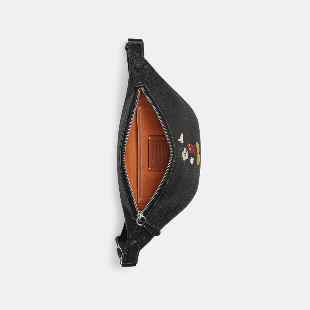 COACH®,Disney X Coach Charter Belt Bag 7 With Mickey Mouse,Leather,Belt Bag,Graphic,Adjustable,Casual,Black,Inside View,Top View