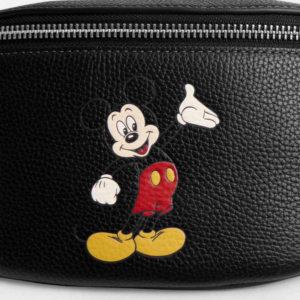 COACH®,Disney X Coach Charter Belt Bag 7 With Mickey Mouse,Leather,Belt Bag,Graphic,Adjustable,Casual,Black,Closer View