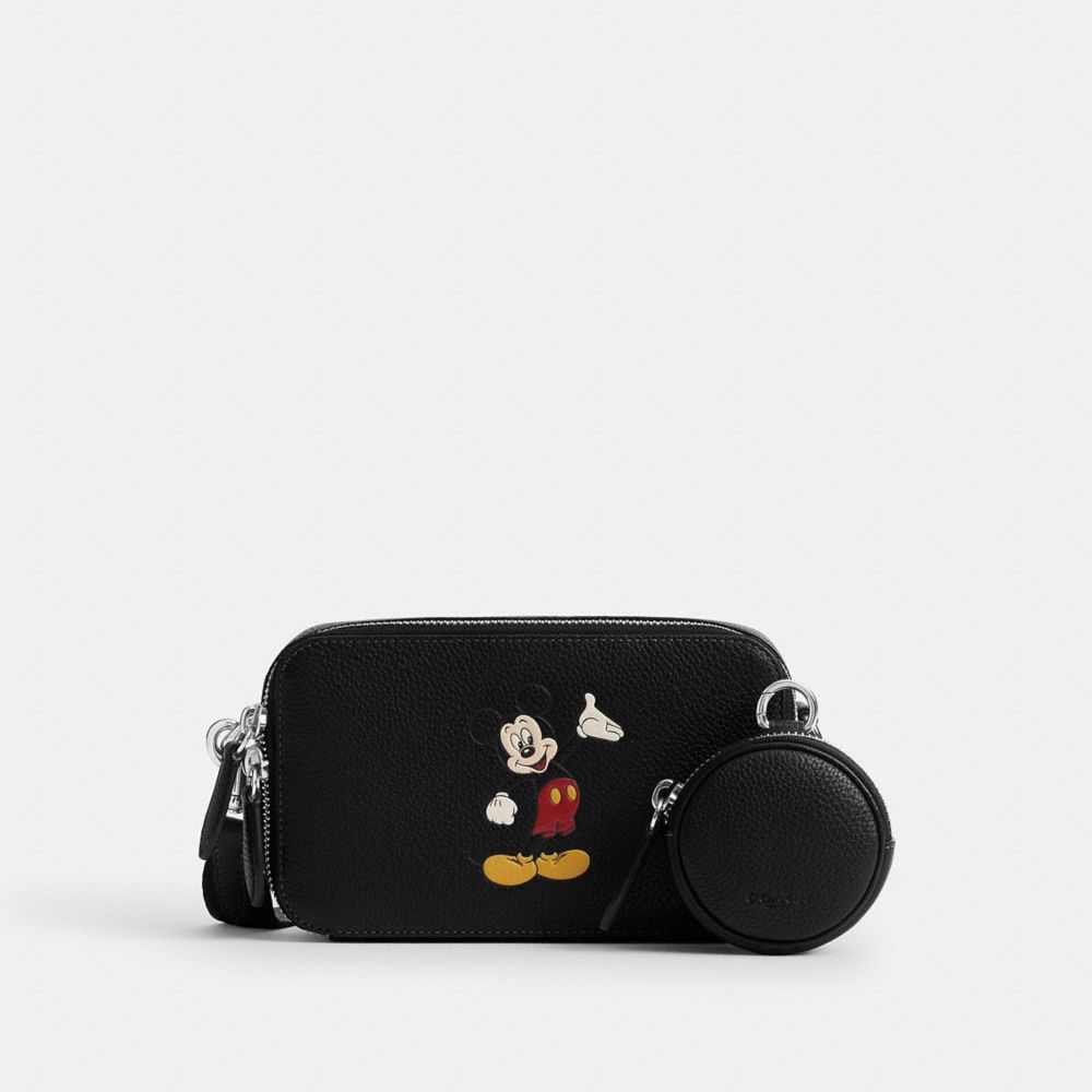 COACH®,Disney X Coach Charter Slim Crossbody Bag With Mickey Mouse,Crossbody,Coin,Graphic,Logo,Casual,Black,Front View