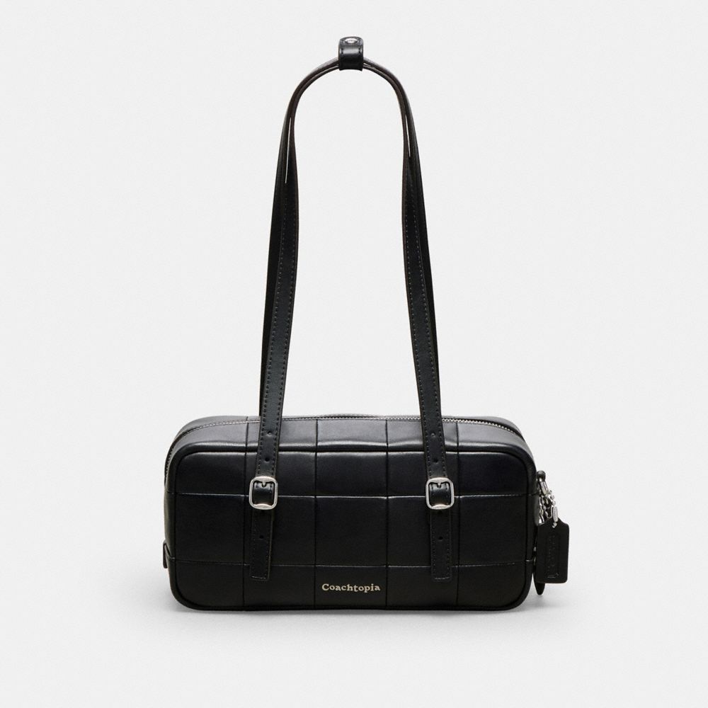 COACH®,Alter/Ego Satchel Bag In Checkerboard Upcrafted Leather,Leather,Satchel,Embossed,Logo,Sustainable,Casual,Black,Front View