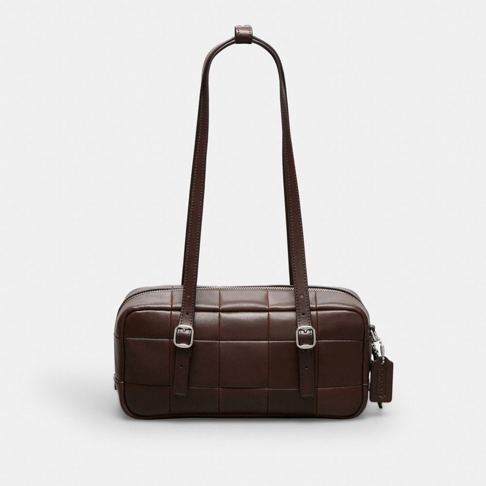 COACH®,Alter/Ego Satchel Bag In Checkerboard Upcrafted Leather,Leather,Satchel,Embossed,Logo,Sustainable,Casual,Brown,Front View