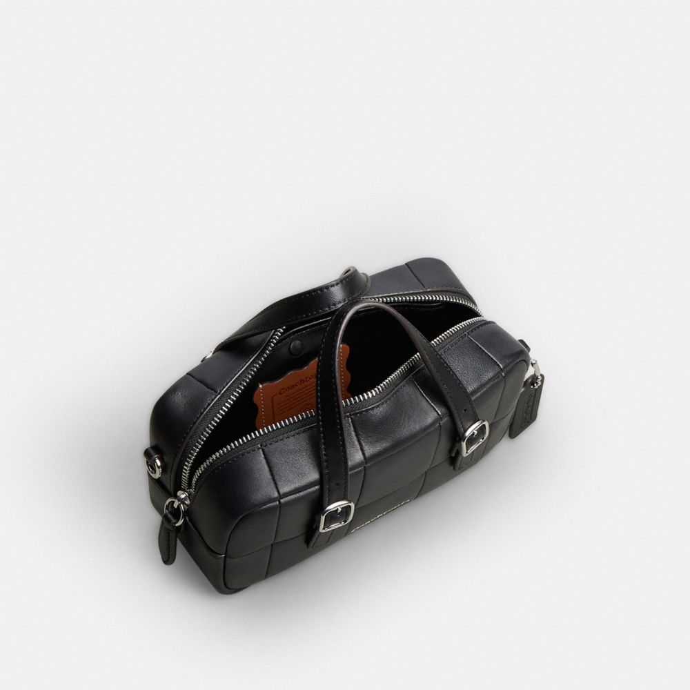 COACH®,Alter/Ego Mini Satchel Bag In Checkerboard Upcrafted Leather With Crossbody Strap,Leather,Crossbody,Logo,Word Embel...,Black,Inside View,Top View