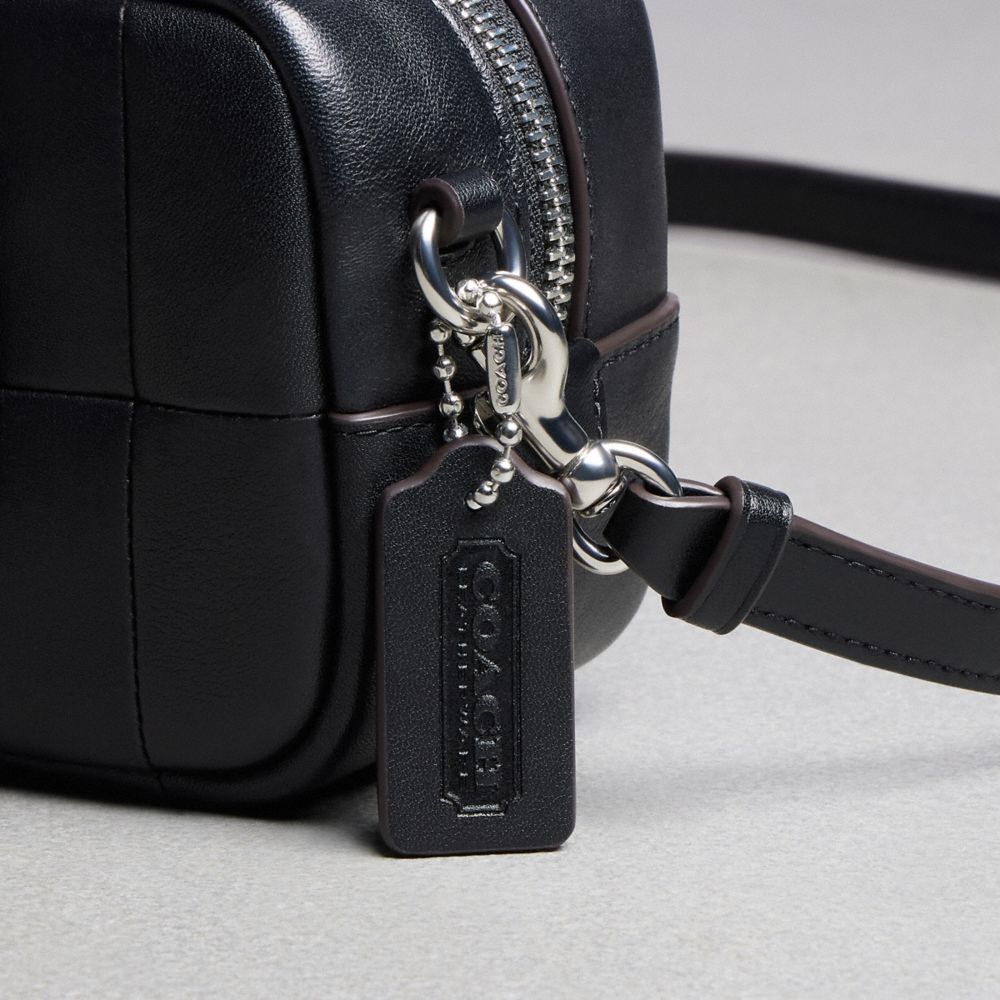 COACH®,Alter/Ego Mini Satchel Bag In Checkerboard Upcrafted Leather With Crossbody Strap,Leather,Crossbody,Logo,Word Embel...,Black,Group View