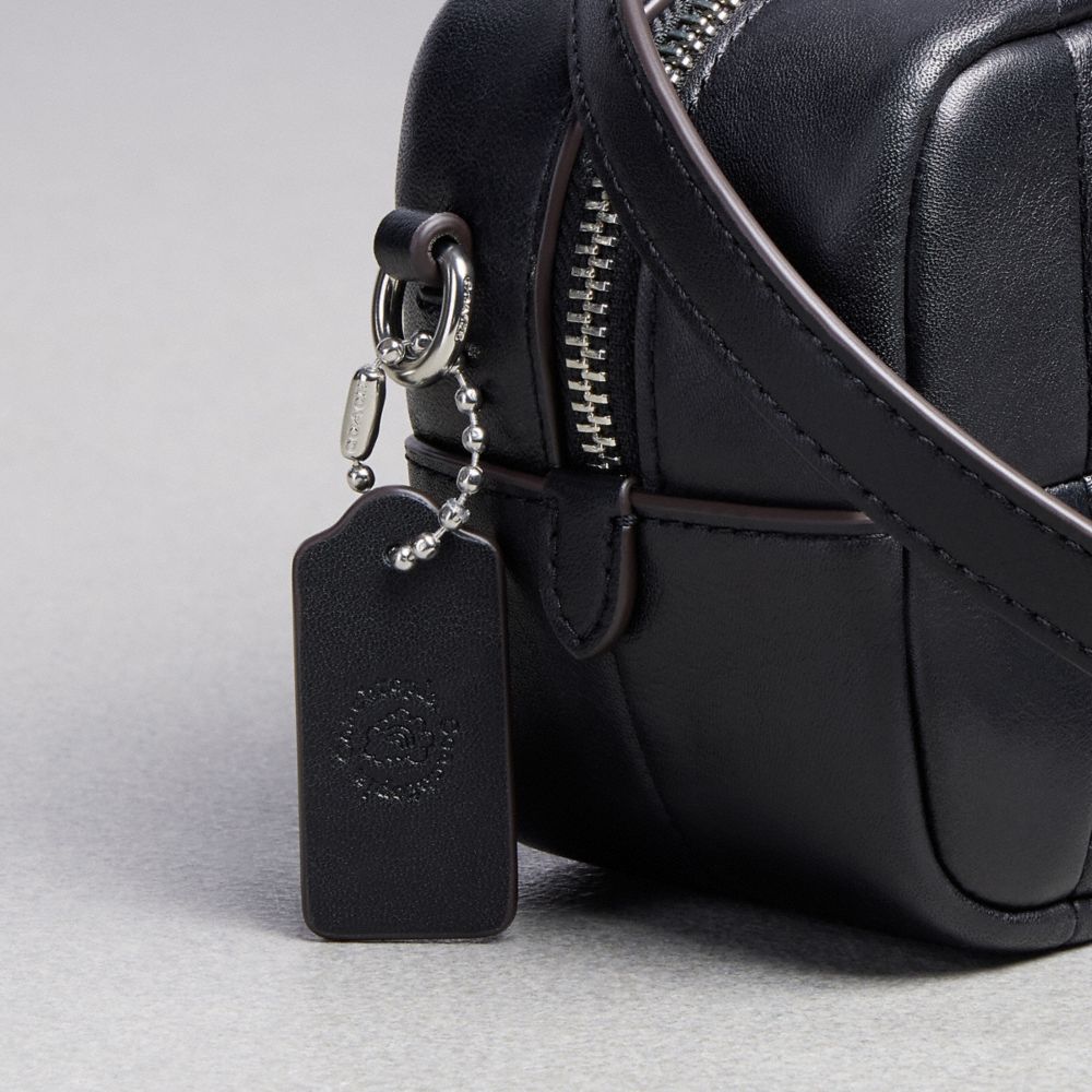 COACH®,Alter/Ego Mini Satchel Bag In Checkerboard Upcrafted Leather With Crossbody Strap,Leather,Crossbody,Logo,Word Embel...,Black