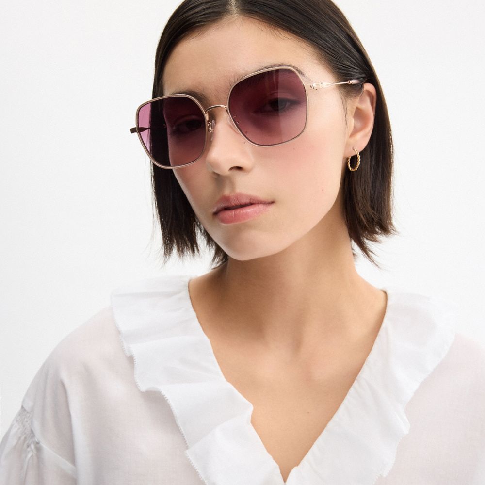 Coach Metal Thin Square Sunglasses In Purple Gradient
