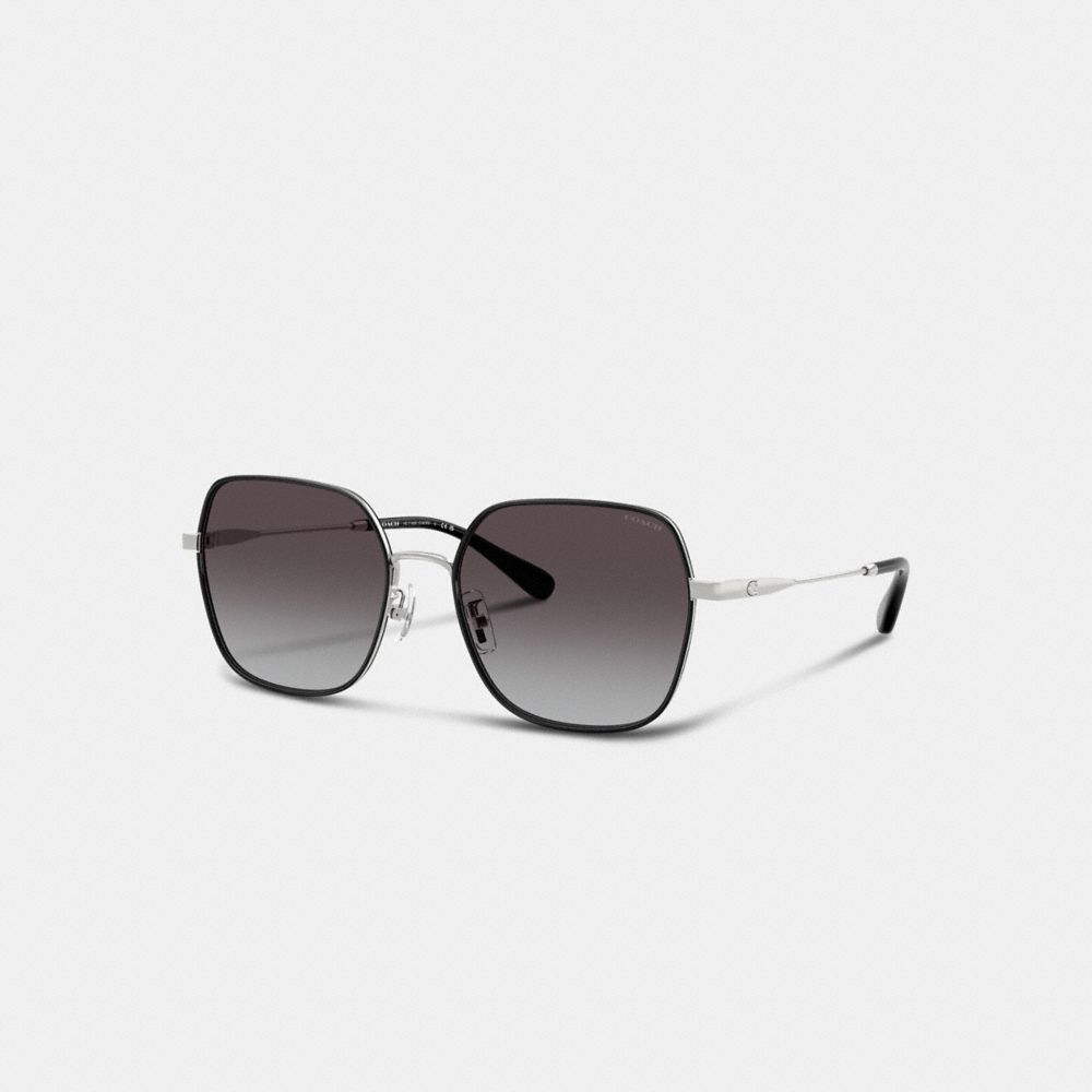 Coach Metal Thin Square Sunglasses In Silver/grey Gradient