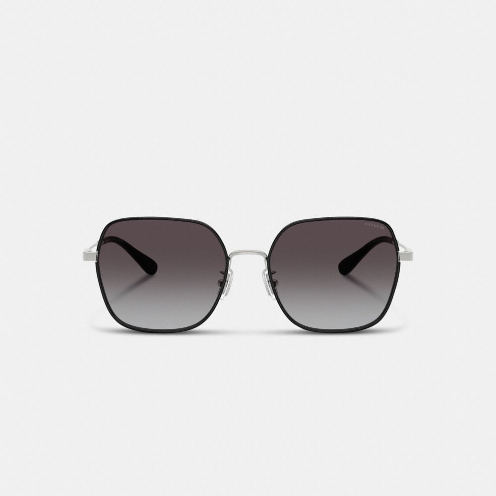 Coach Metal Thin Square Sunglasses In Silver/grey Gradient