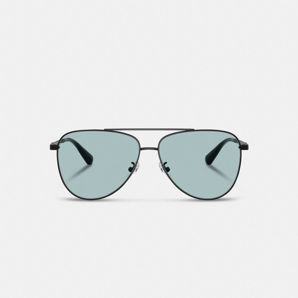 COACH®,C Hardware Metal Pilot Sunglasses,Aviator,Metal Material,Logo,Brow Bar,Adjustable Nose Pads,Color Metal,Casual,Green,Inside View,Top View