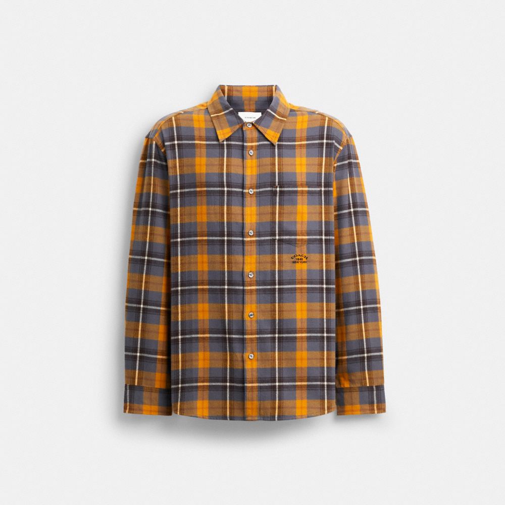 COACH®,Plaid Button Down Shirt,Cotton,Button Down,Embroidered,Logo,Casual,Multi Color,Front View image number 0