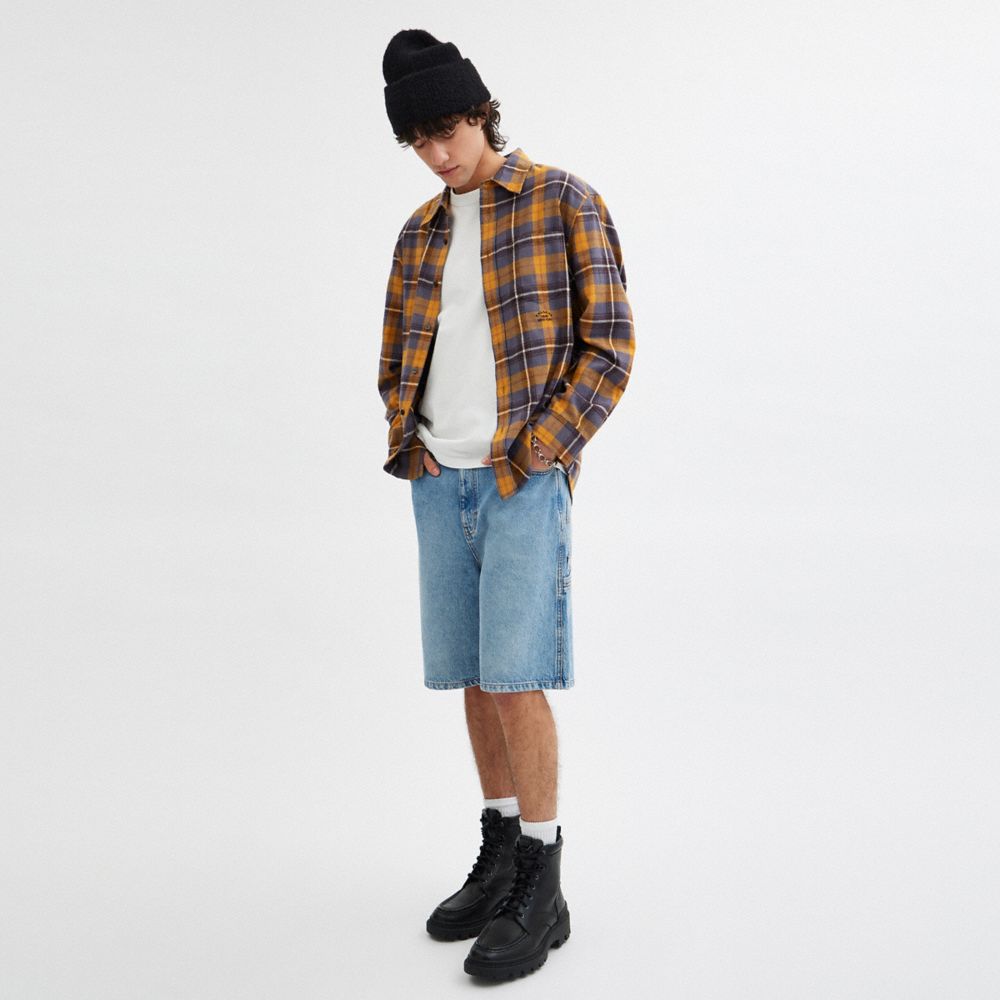 COACH®,Plaid Button Down Shirt,Cotton,Button Down,Embroidered,Logo,Casual,Multi Color,Scale View