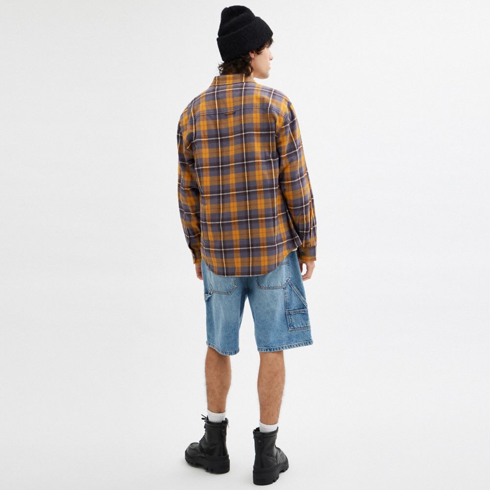 COACH®,Plaid Button Down Shirt,Cotton,Button Down,Embroidered,Logo,Casual,Multi Color,Scale View