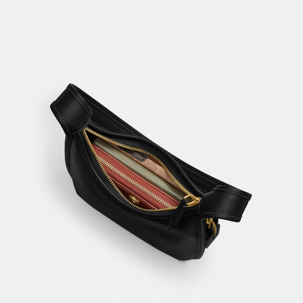 COACH®,Curve Zip Bag,Leather,Shoulder Bag,Logo,Brass,Casual,Black,Inside View,Top View