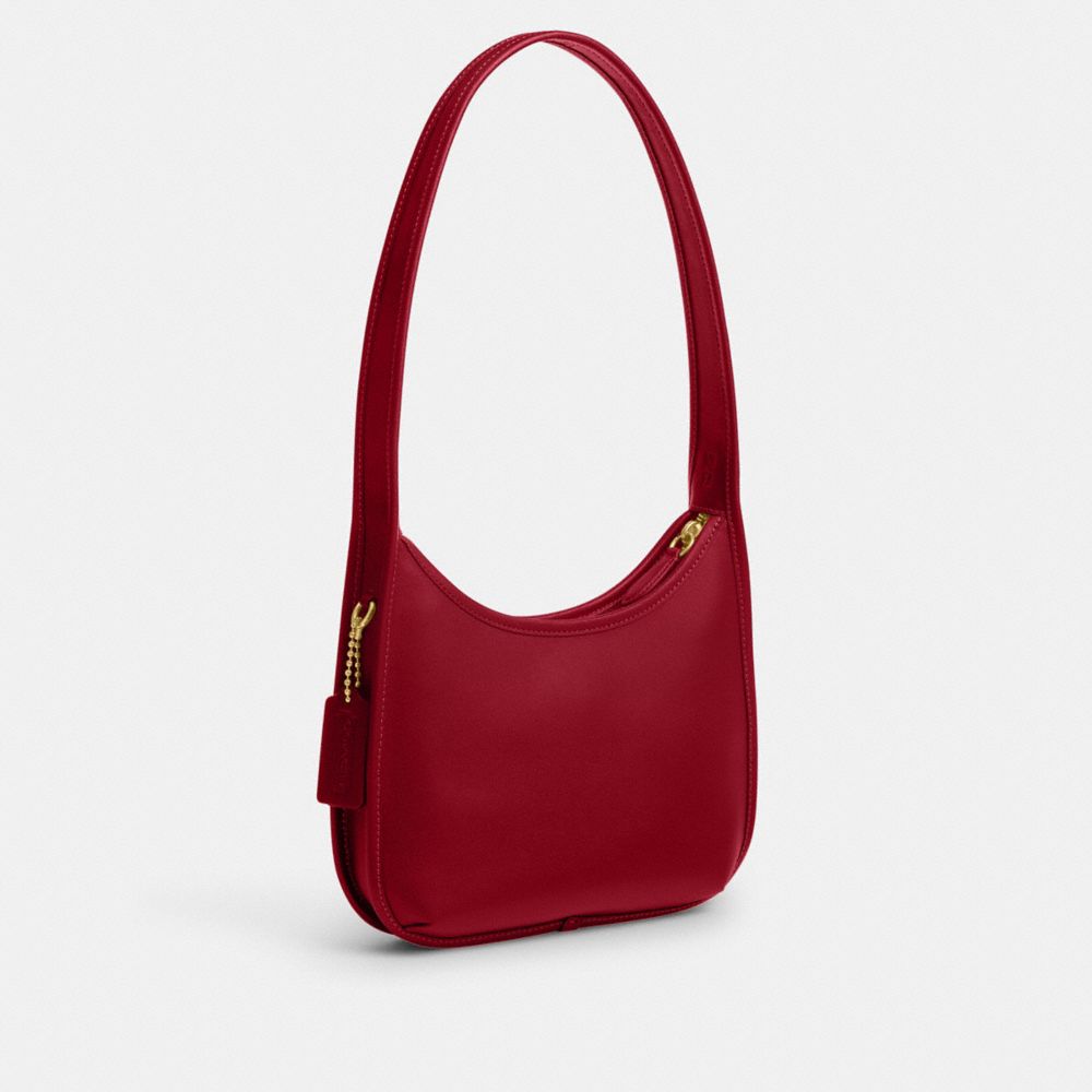 COACH®,Curve Zip Bag,Leather,Shoulder Bag,Logo,Brass,Casual,Maroon,Angle View