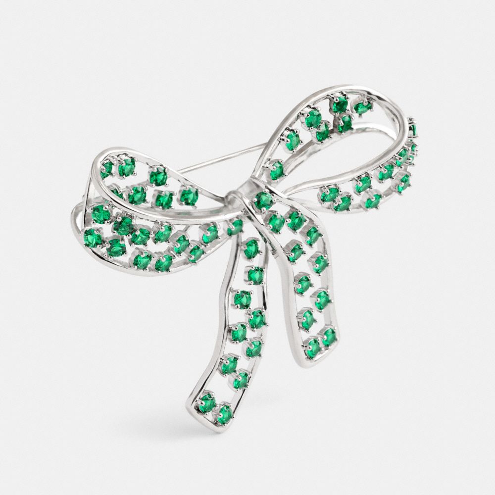 COACH®,Crystal Bow Brooch,Brooch,Crystal,Cubic Zirconia,Gem Embellishment,Bow,Cocktail,Green,Alternate View