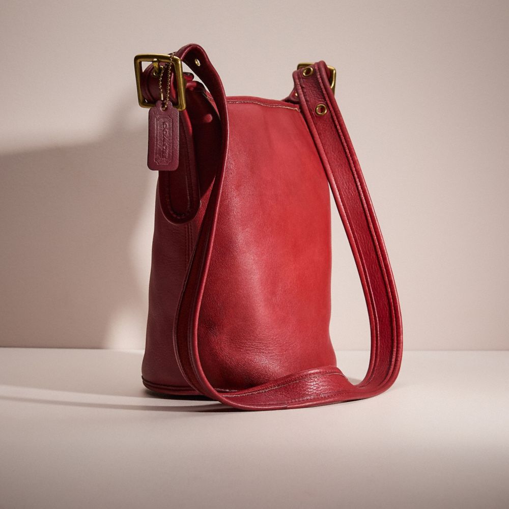 COACH®,Vintage Helen Berg's Legacy Large Duffle Bag,Leather,Crossbody,Embossed,Logo,Casual,Red,Angle View