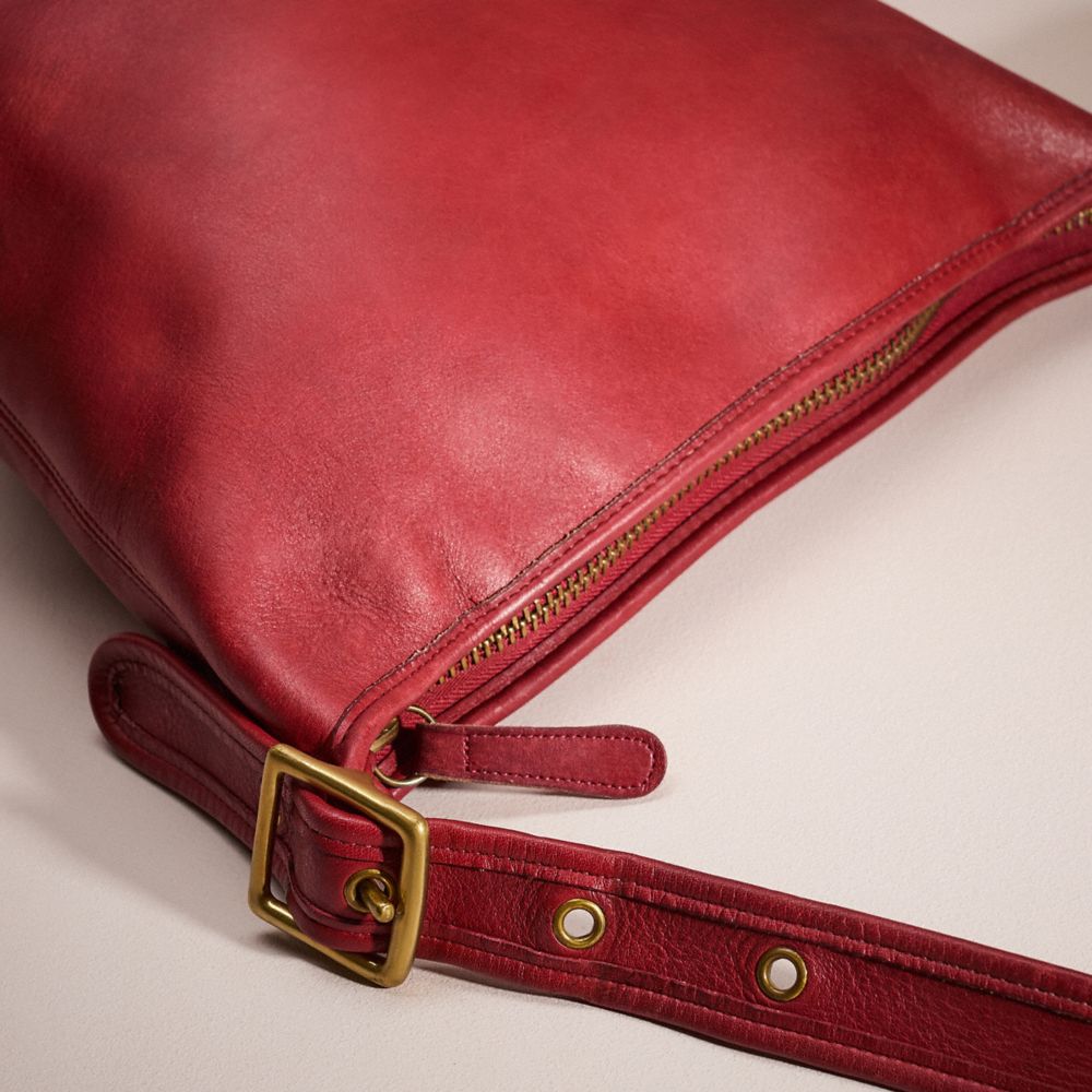 COACH®,Vintage Helen Berg's Legacy Large Duffle Bag,Leather,Crossbody,Embossed,Logo,Casual,Red,Closer View