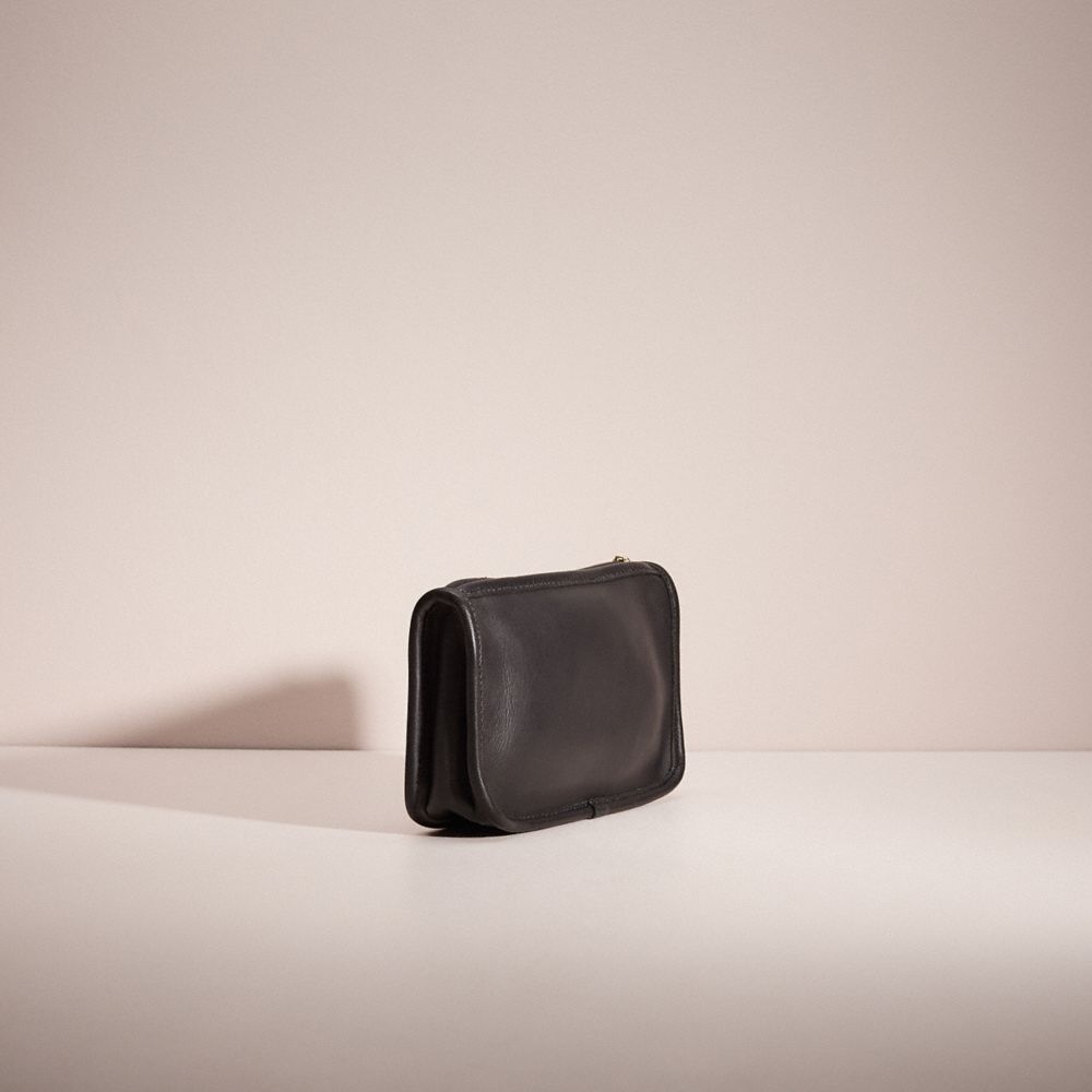 COACH®,Vintage Cosmetic Case,Pouch,Embossed,Logo,Casual,Black,Angle View