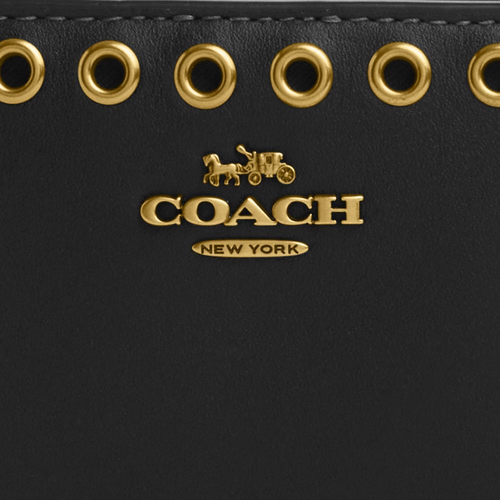 COACH®,Snap Wallet With Grommets,Leather,Bi Fold,Metal,Logo,Grommet,Casual,Black