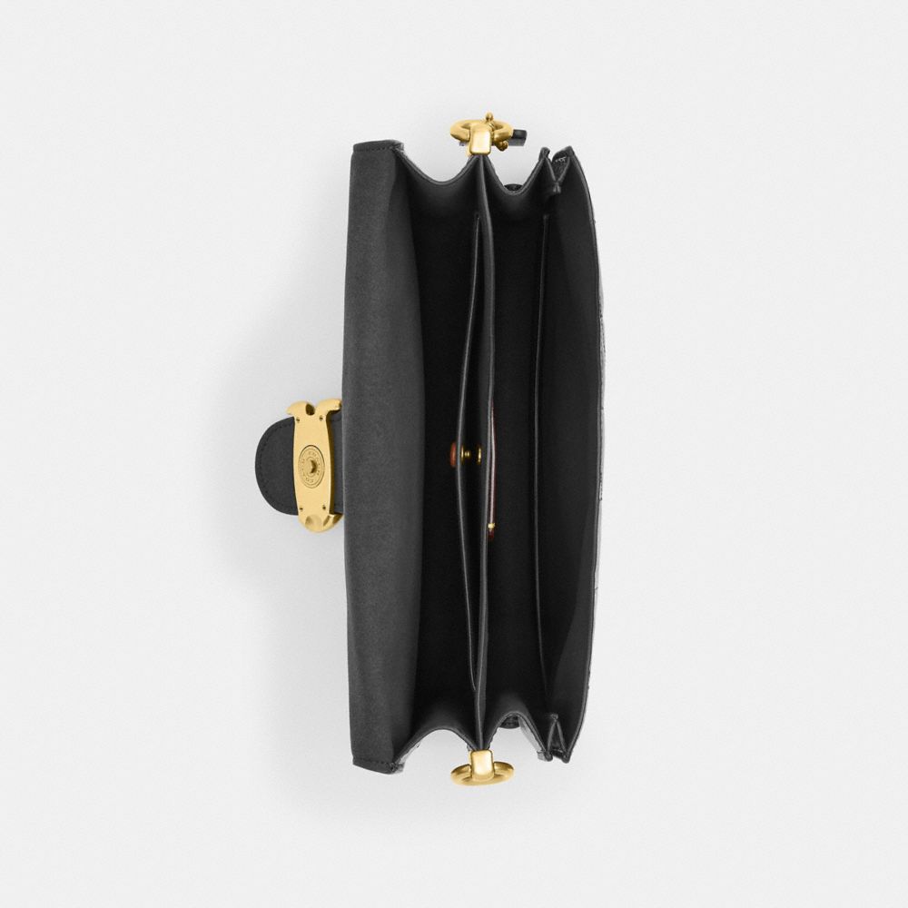 COACH®,Chain Tabby Shoulder Bag With Quilting,Leather,Shoulder Bag,Metal,Logo,Chain Detail,Adjustable,Compact,Brass,Day Party,Black,Inside View,Top View