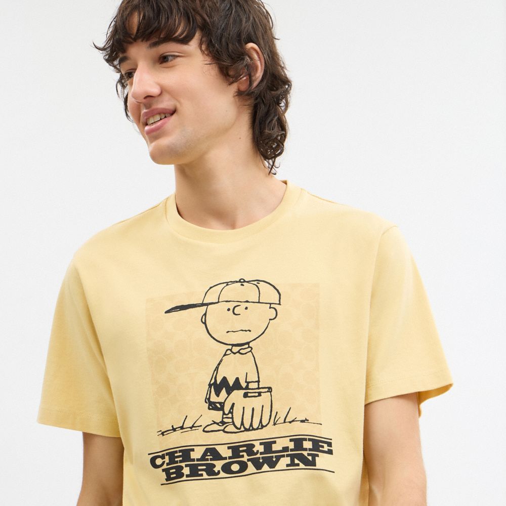 COACH®,Coach X Peanuts Charlie Brown Signature Square T Shirt In Organic Cotton,,Detail View