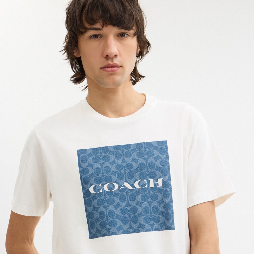COACH®,Denim Signature Square T Shirt In Organic Cotton,,Detail View